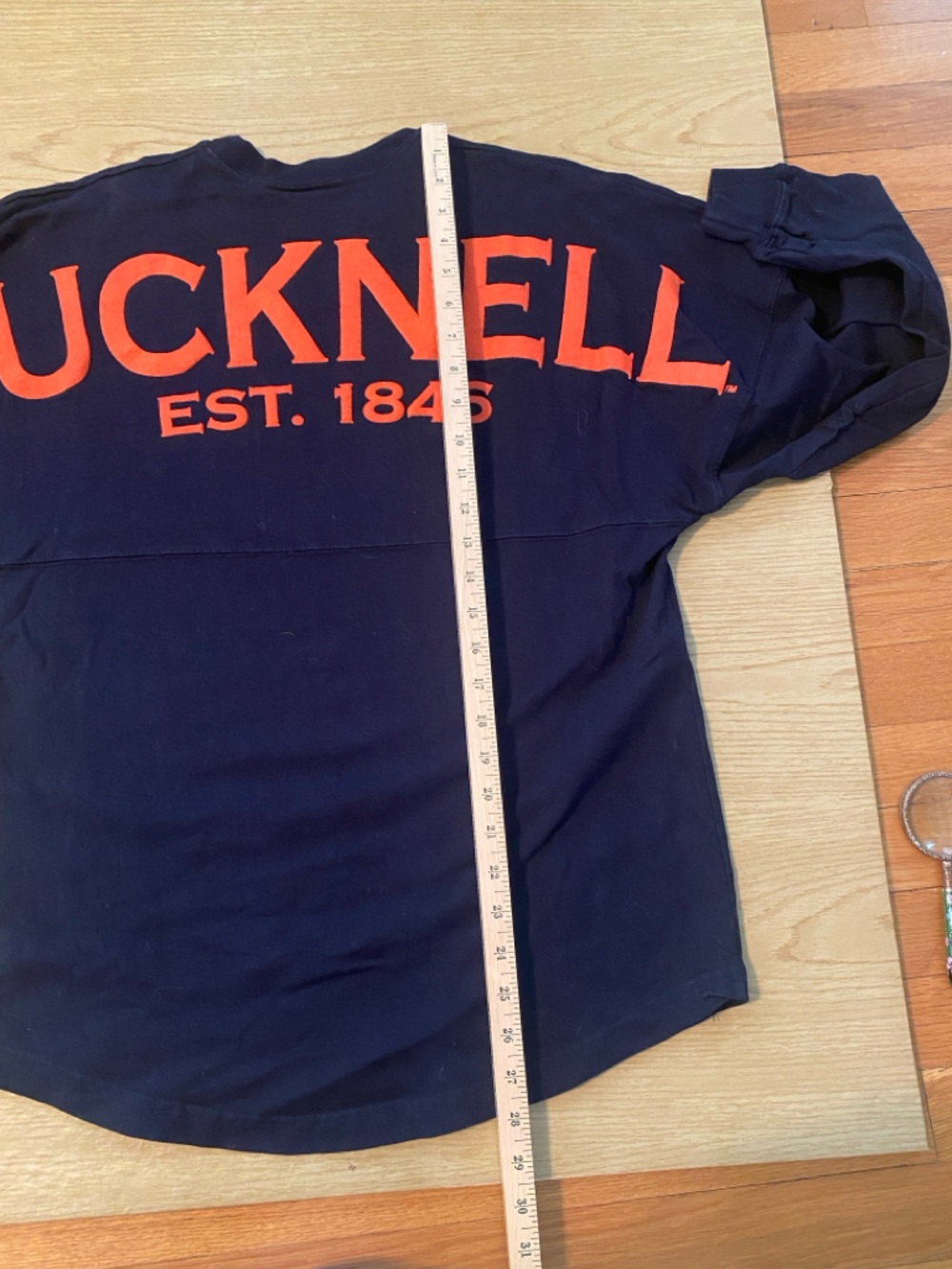 SPIRIT BRAND Navy Long Sleeve Shirt ORANGE Logo BUCKNELL ON BACK - Picture 3 of 8